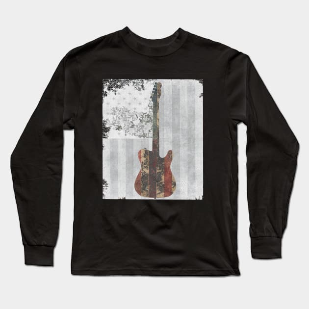 Telecaster With Rustic American Flag Background Long Sleeve T-Shirt by justinDuffy